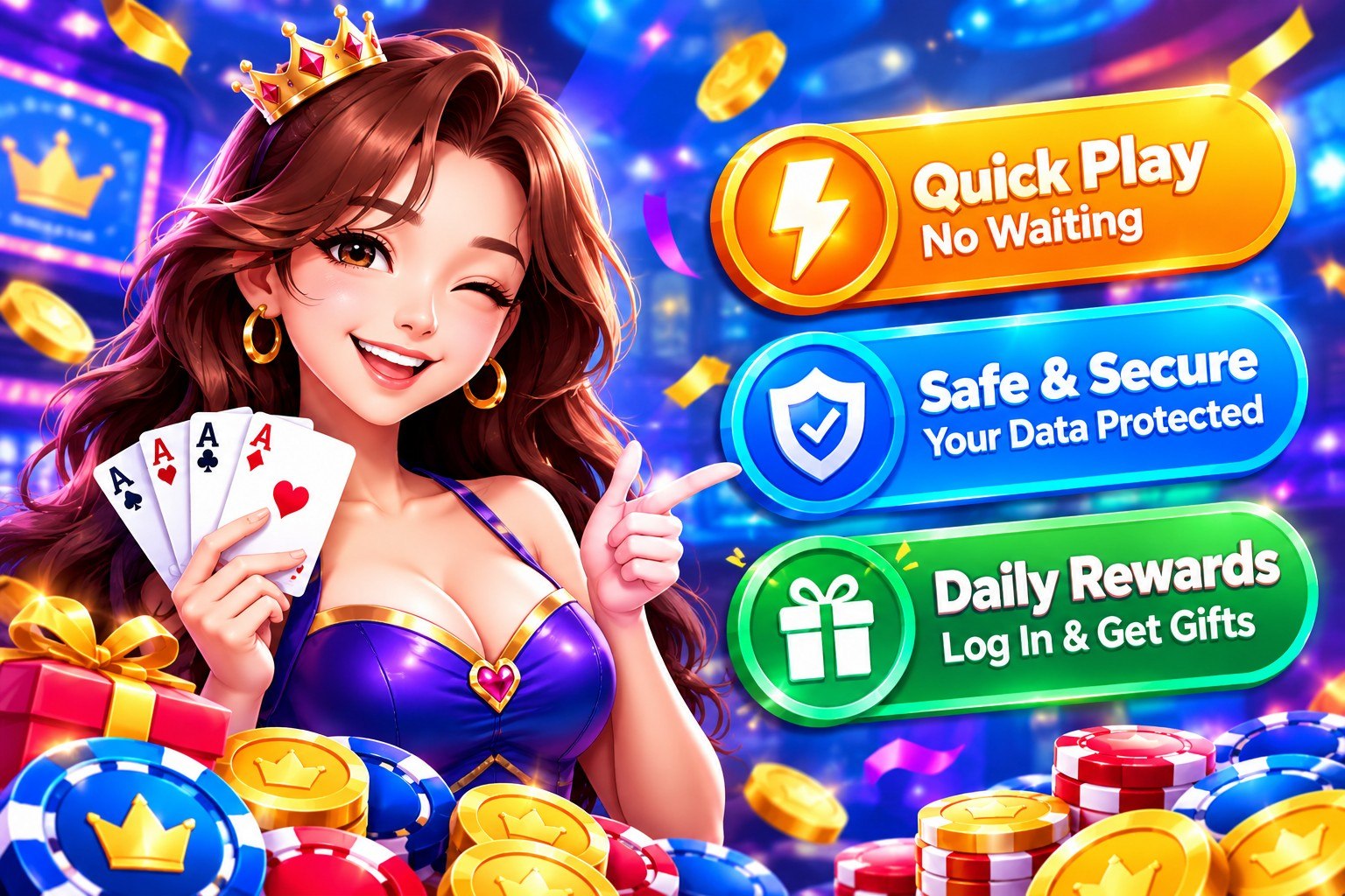 Quick play and daily rewards promotional banner